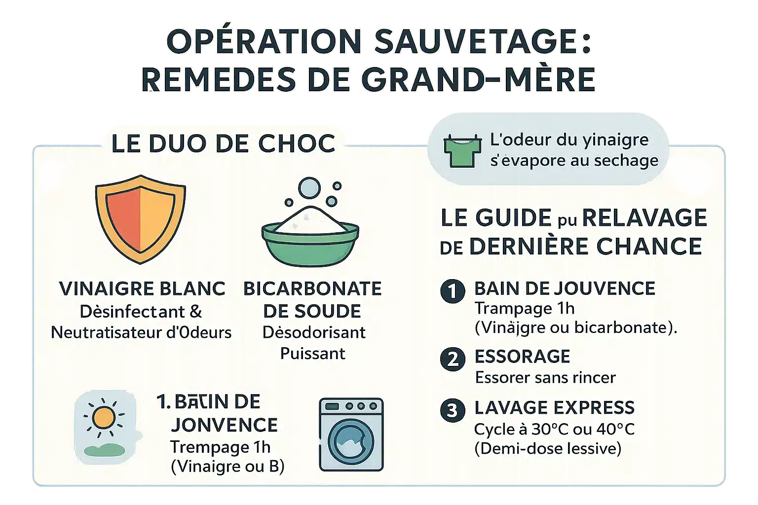 Vinaigre blanc et bicarbonate de soude contre les odeurs du linge