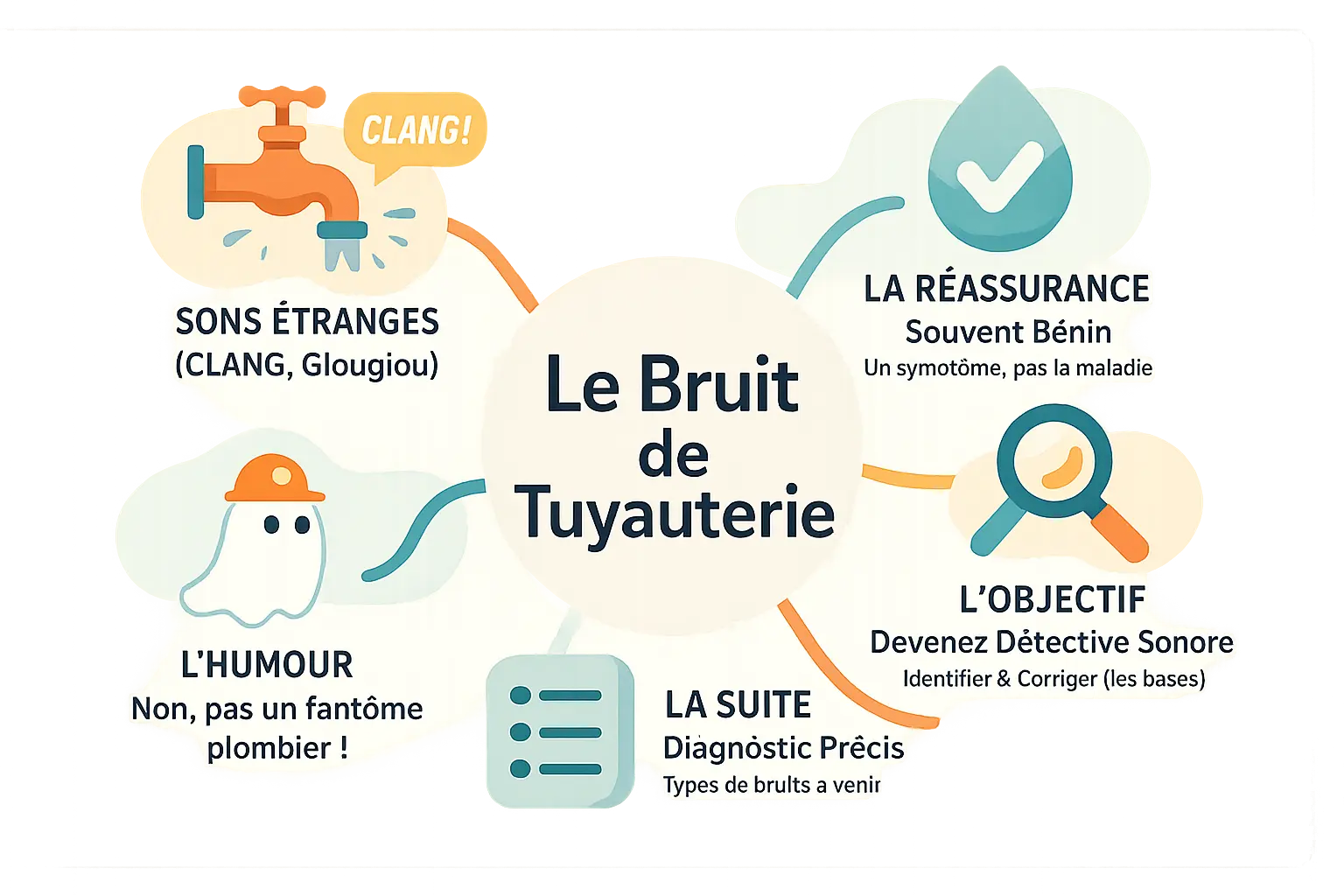 Un homme perplexe écoute un bruit provenant de sa tuyauterie de lavabo.