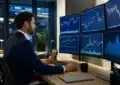 Écran d'actualités économiques avec graphiques et analyses financières