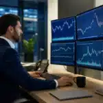Écran d'actualités économiques avec graphiques et analyses financières