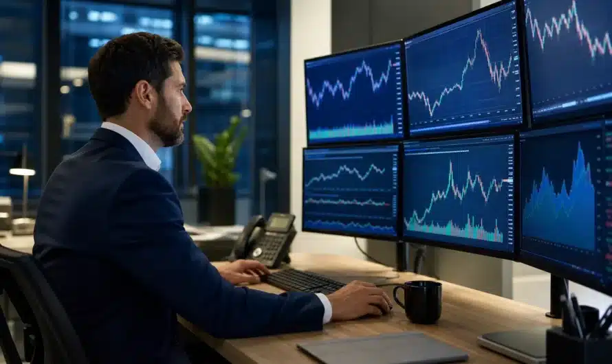 Écran d'actualités économiques avec graphiques et analyses financières