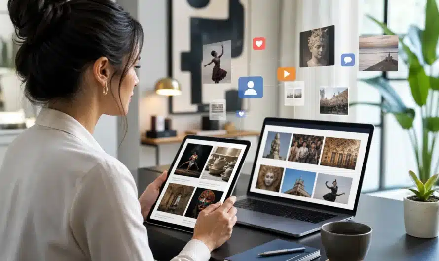 Écran d'ordinateur avec flux d'actualités culturelles en ligne