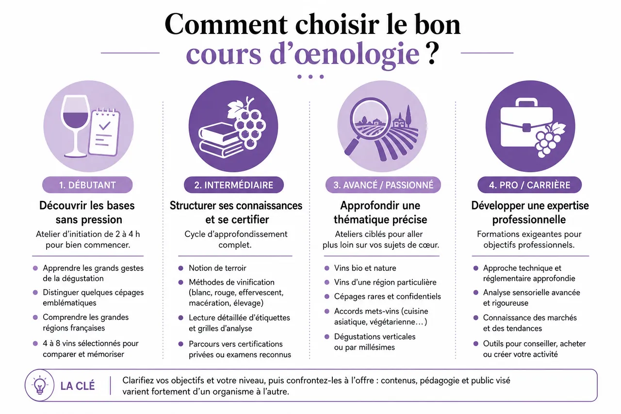 Comment choisir son cours d'œnologie en 2026? , Comment choisir le bon cours d'œnologie?
