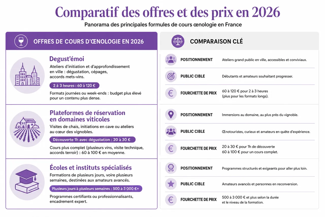 Comment choisir son cours d'œnologie en 2026? , Comparatif des offres et des prix en 2026