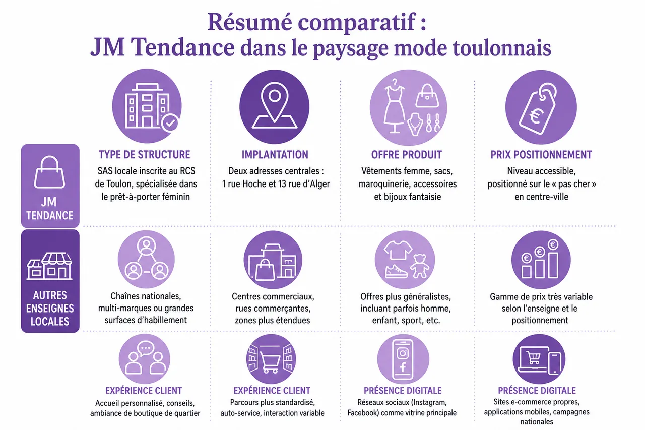 JM Tendance, que trouve-t-on vraiment derrière cette recherche? , Résumé comparatif: JM Tendance dans le paysage mode toulonnais