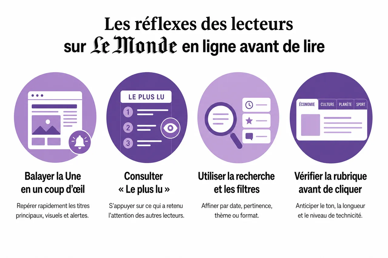 Ce que l’on cherche le plus souvent sur Le Monde journal en ligne avant de lire , Les réflexes des lecteurs sur Le Monde en ligne avant de lire