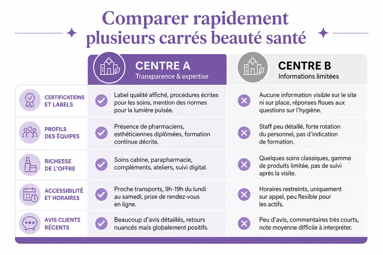 Carré beauté santé et les points à vérifier avant de choisir , Comparer rapidement plusieurs carrés beauté santé