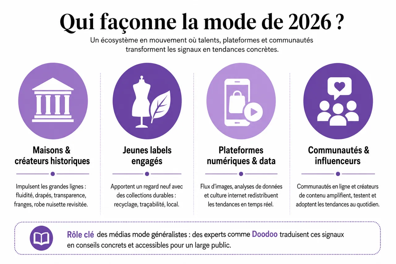 Tendances de mode en 2026, ce qui s’installe vraiment dans les garde-robes , Créateurs, influenceurs et icônes: qui façonne la mode de 2026?