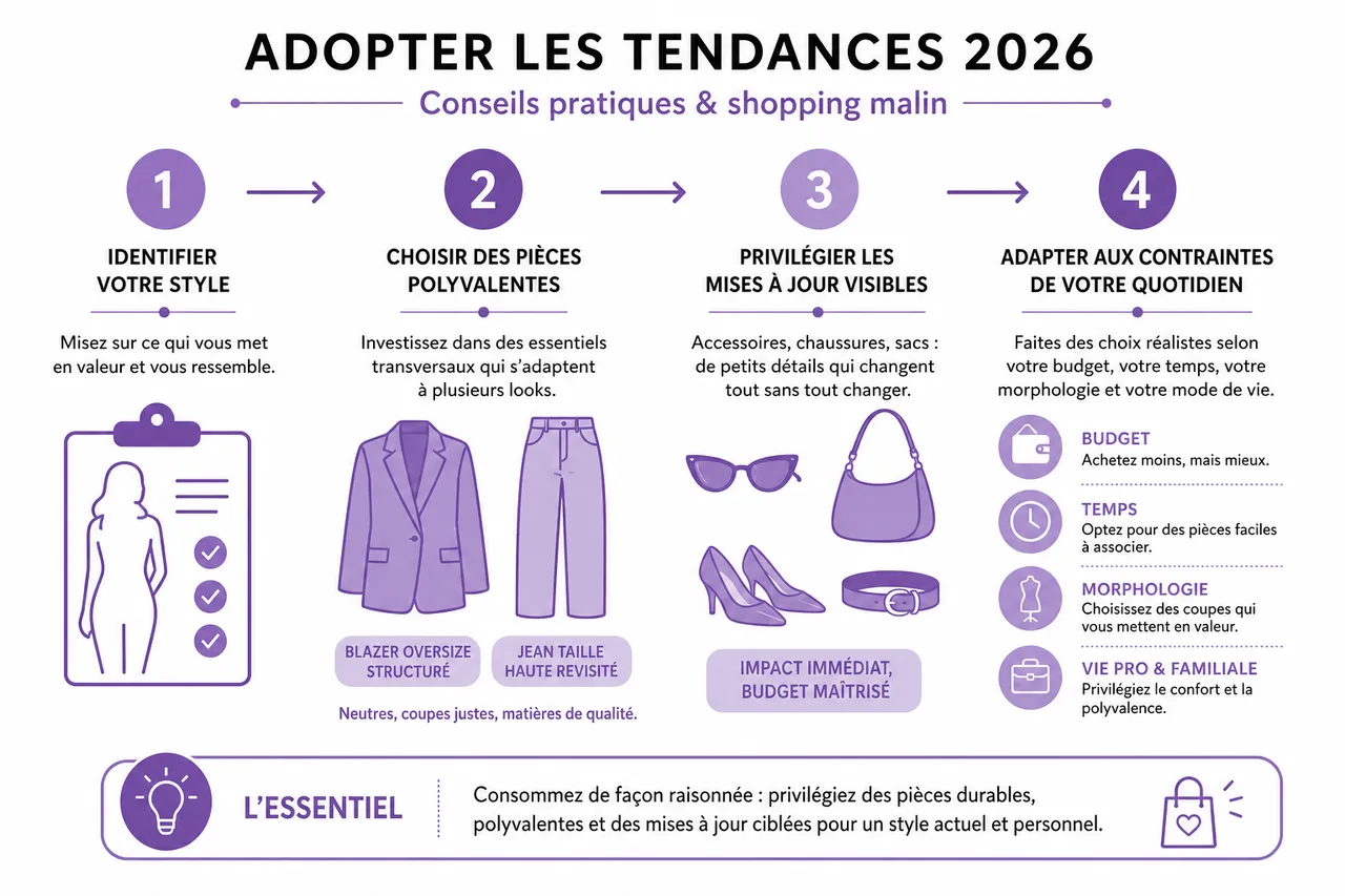 Tendances de mode en 2026, ce qui s’installe vraiment dans les garde-robes , Comment adopter les tendances: conseils pratiques et shopping