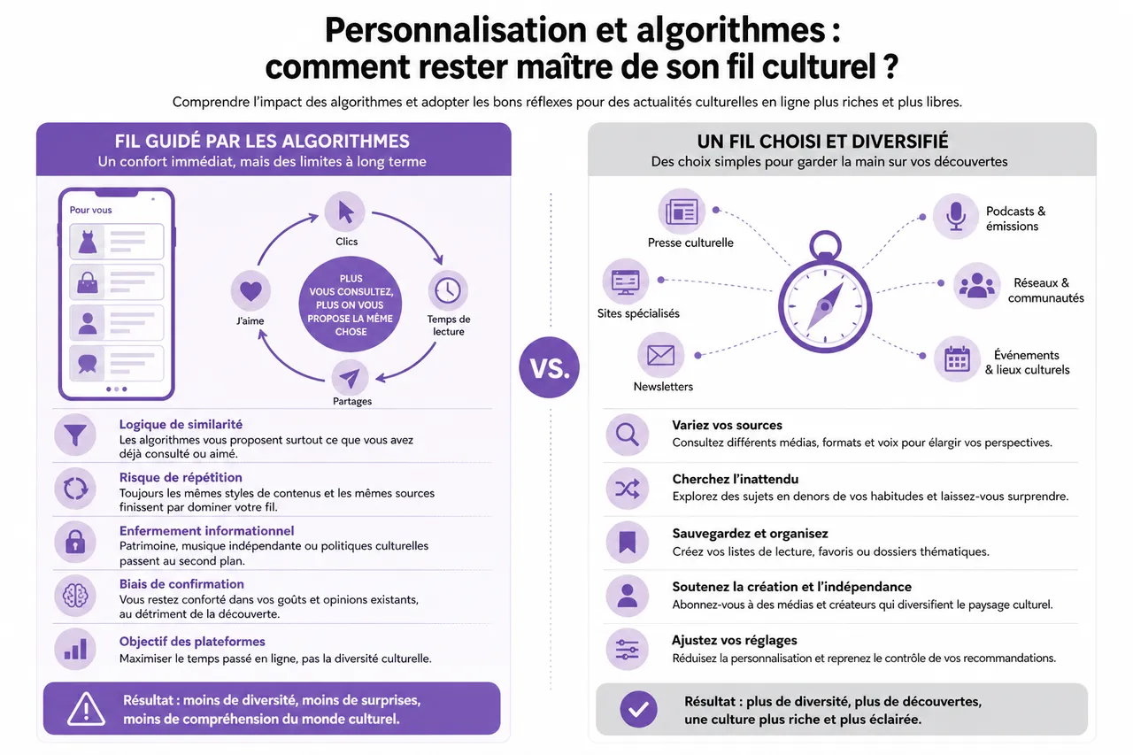 Comment suivre les actualités culturelles en ligne sans se laisser happer par les algorithmes? , Personnalisation et algorithmes: comment rester maître de son fil culturel?