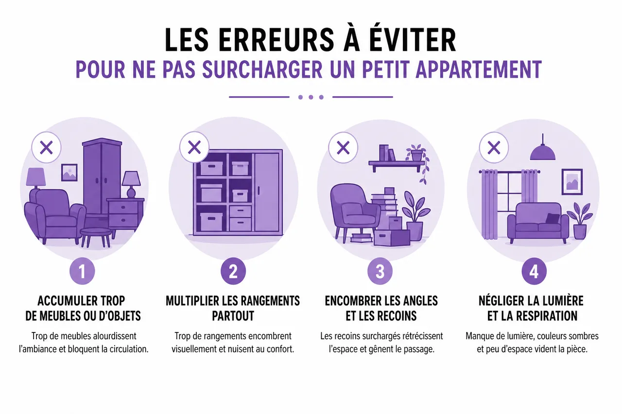 Comment aménager un petit appartement sans l’encombrer (mais en restant cosy)? , Les erreurs à éviter pour ne pas surcharger un petit appartement