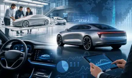 Voiture moderne avec graphiques et indicateurs de marché auto