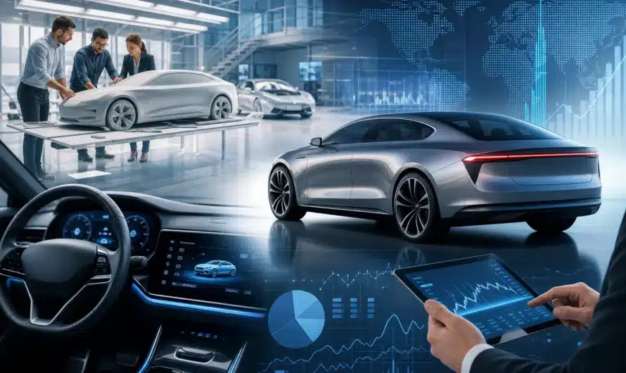 Voiture moderne avec graphiques et indicateurs de marché auto