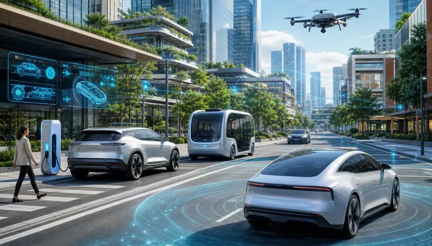 Voiture moderne avec indicateurs de tendances automobiles 2026