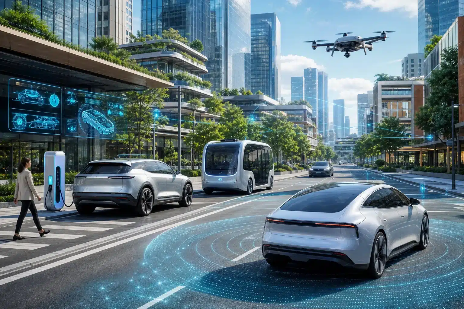 Voiture moderne avec indicateurs de tendances automobiles 2026