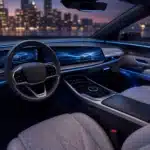 Voiture moderne avec conducteur analysant actualités automobiles importantes