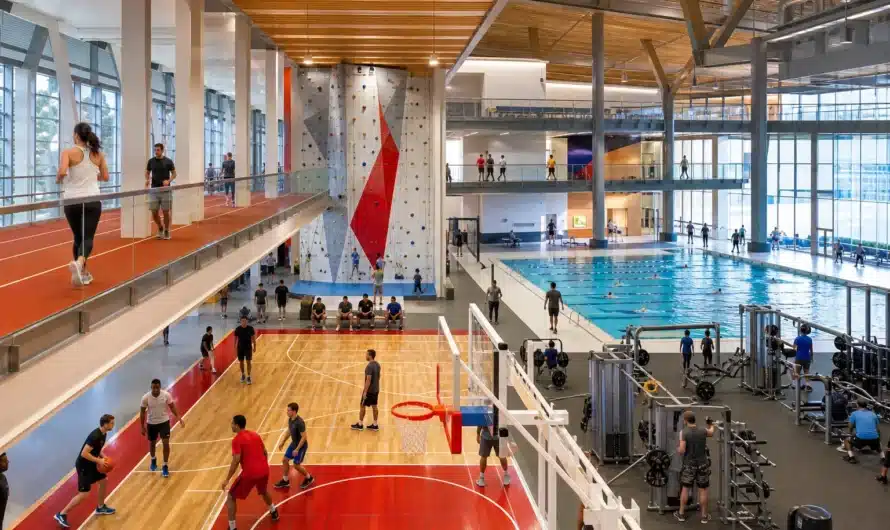 Salle de sport indoor avec équipements et activités sportives