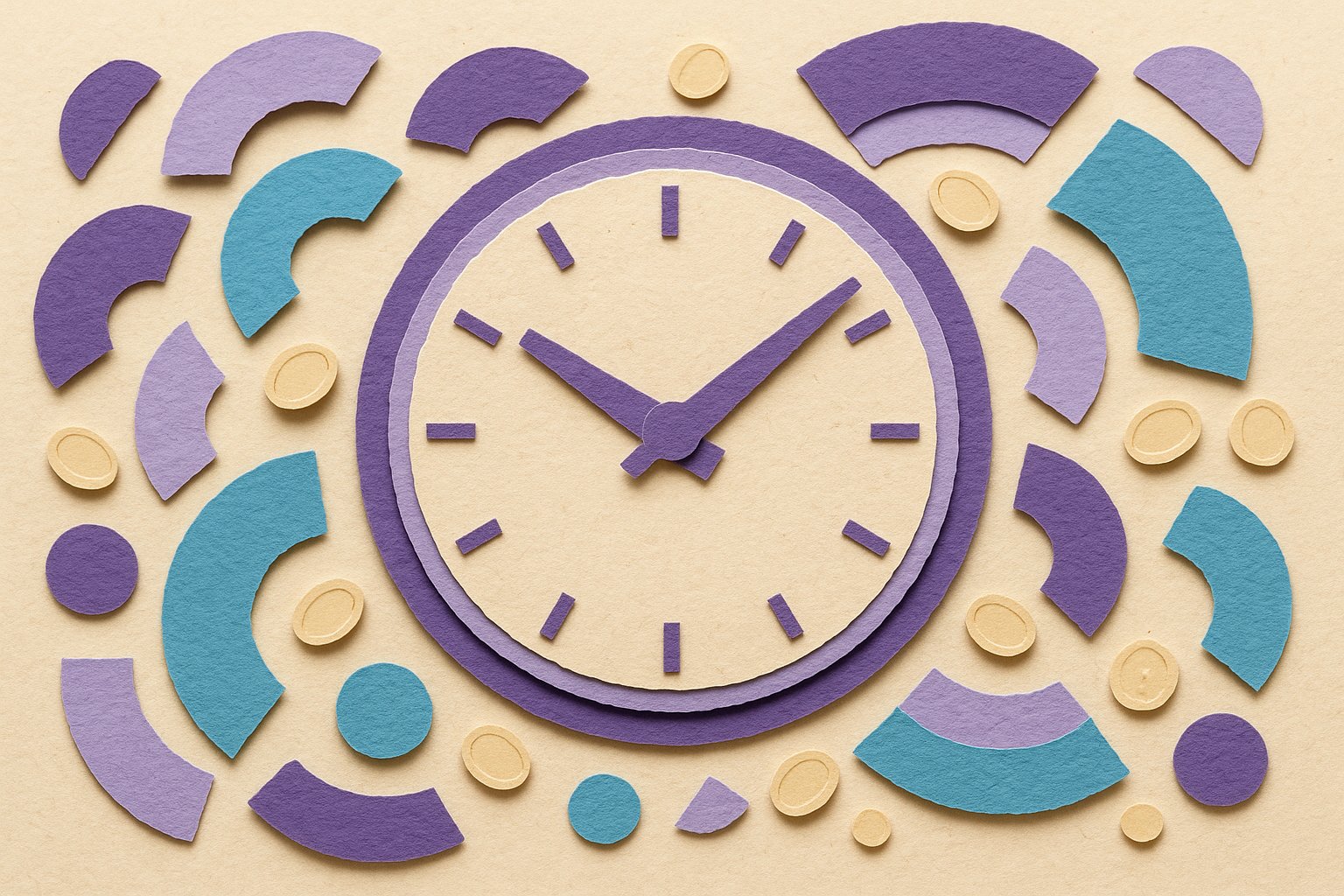 Horloge en papier decoupe symbolisant les heures de travail et le salaire