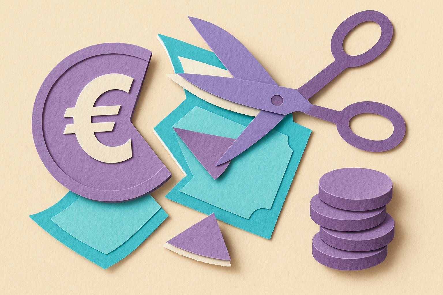 Piece et billet en papier decoupe avec une part prelevee par l'impot
