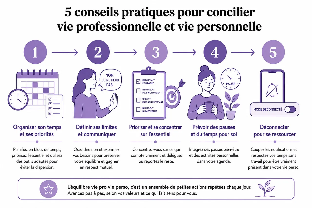 Équilibre vie pro vie perso, par où commencer quand on a l’impression de courir tout le temps? , Conseils pratiques pour concilier vie professionnelle et vie personnelle